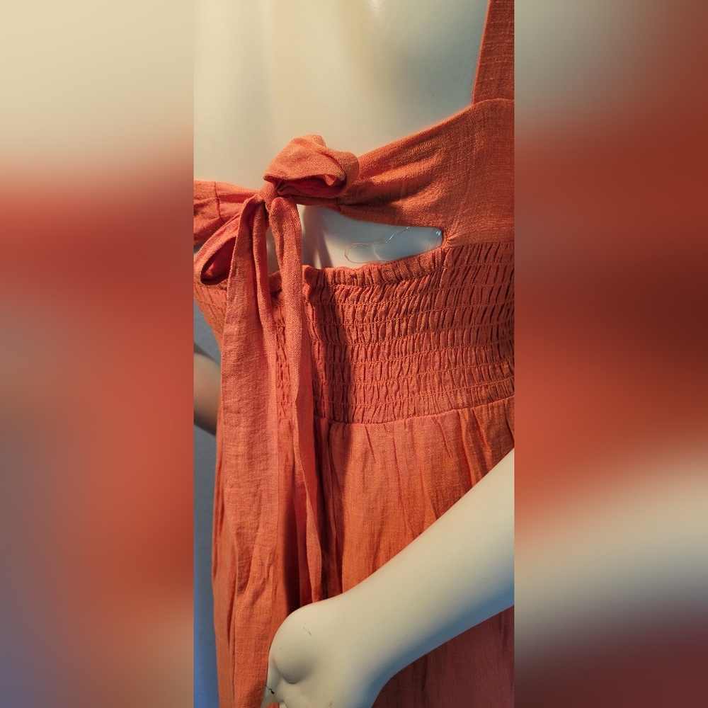 TAYLOR PAPAYA ORANGE Long DRESS SIZE 2 Ruffled Sundress Spaghetti Strap - Picture 6 of 16
